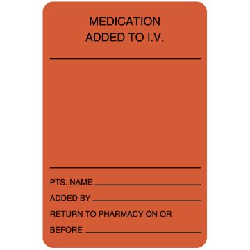 IV Medication Added Label, 2" x 3"