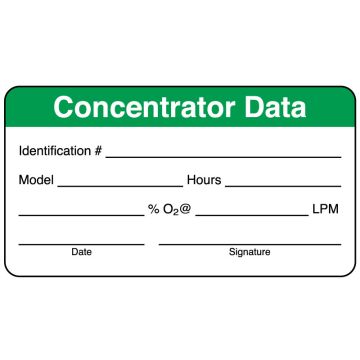 Home Care Concentrator Data Label, 3" x 1-5/8"