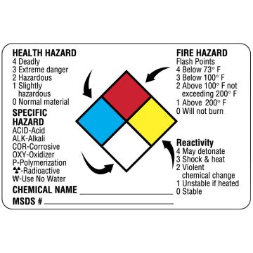 Chemical Hazard Labels, 3" x 2"