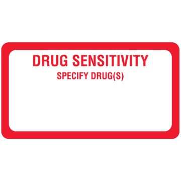 Drug Sensitivity Alert Label, 3" x 1-5/8"