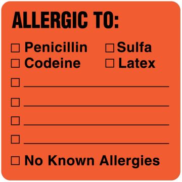 Allergy Alert Label, 2-1/2" x 2-1/2"
