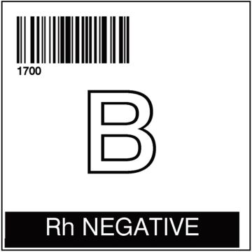 ISBT 128 Blood Label, B RH NEG 2 X 2