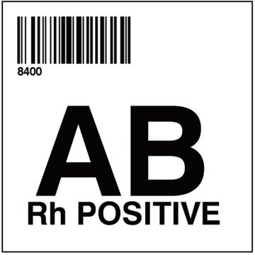 ISBT 128 Blood Label, AB RH POS 2 X 2