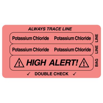 POTASSIUM CHLORIDE, Piggyback Line Identification Label, 3-1/4" x 1-3/4"