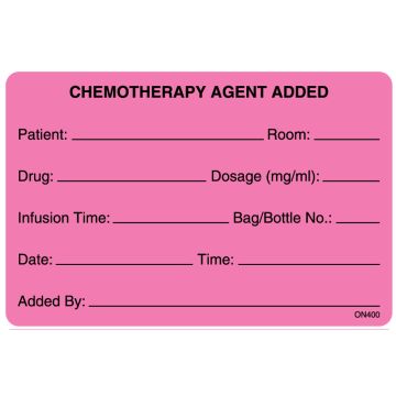 CHEMOTHERAPY ADDED, Medication Label, 4" x 2-5/8"