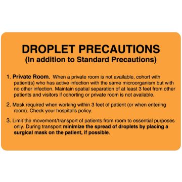 Droplet Precautions Labels, 4" x 2-5/8"