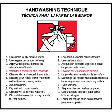 Hand Washing Technique Labels, 6" x 6"