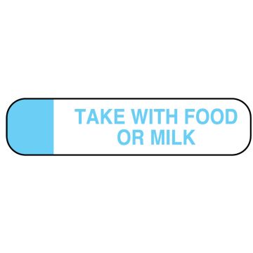 TAKE W/ FOOD MILK, Medication Instruction Label, 1-5/8" x 3/8"