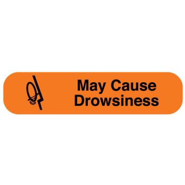 MAY CAUSE DROWSINESS, Medication Instruction Label, 1-5/8" x 3/8"