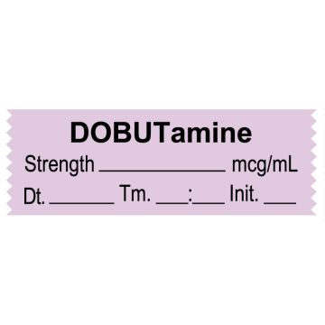 Anesthesia Tape, Dobutamine mcg/mL, Date Time Initial, 1-1/2" x 1/2"