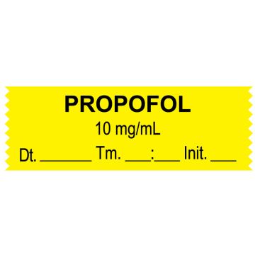 Anesthesia Tape, Propofol 10 mg/mL, Date Time Initial, 1-1/2" x 1/2"