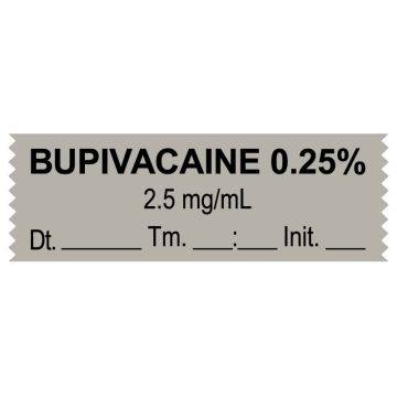 Anesthesia Tape, Bupivacaine 0.25% 2.5 mg/mL, Date Time Initial, 1-1/2" x 1/2"