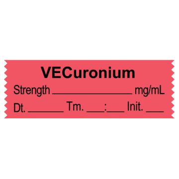 Anesthesia Tape, Vecuronium  mg/mL, Date Time Initial, 1-1/2" x 1/2"