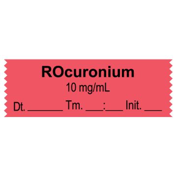 Anesthesia Tape, Rocuronium 10 mg/mL, Date Time Initial, 1-1/2" x 1/2"