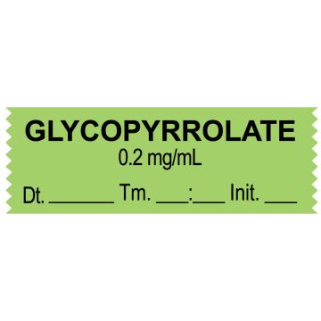 Anesthesia Tape, Glycopyrrlate 0.2 mg/mL, Date Time Initial, 1-1/2" x 1/2"