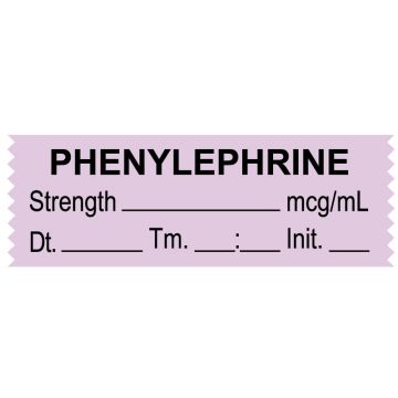 Anesthesia Tape, Phenylephrine mcg/mL, Date Time Initial, 1-1/2" x 1/2"