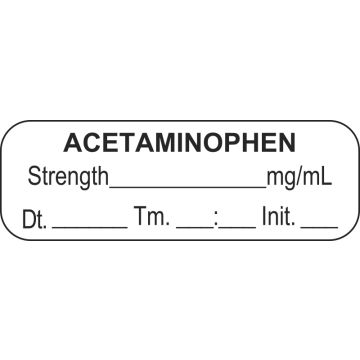 Anesthesia Label, Acetaminophen mg/mL, Date Time Initial, 1-1/2" x 1/2"