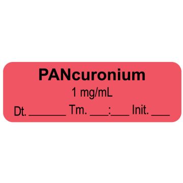Anesthesia Label, Pancuronium 1mg/mL Date Time Initial, 1-1/2" x 1/2"