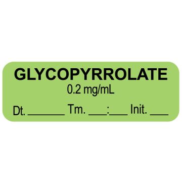 Anesthesia Label, Glycopyrrolate 0.2 mg/mL  Date Time Initial, 1-1/2" x 1/2"