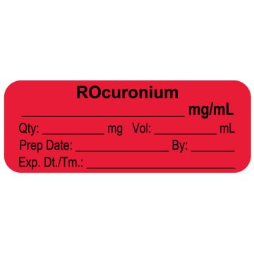 Anesthesia Label, ROcuronium mg/mL, 2" x 3/4"