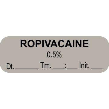 Anesthesia Label, Ropivacaine 0.5% , Date Time Initial, 1-1/2" x 1/2"