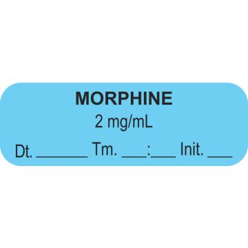 Anesthesia Label, Morphine 2mg/mL, Date Time Initial,  1-1/2" X 1/2"