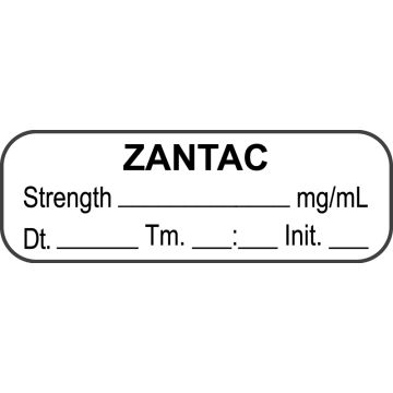 Anesthesia Label, Zantac mg/mL DTI 1-1/2" x 1/2"