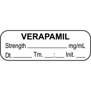 Anesthesia Label, Verapamil mg/mL DTI 1-1/2" x 1/2"