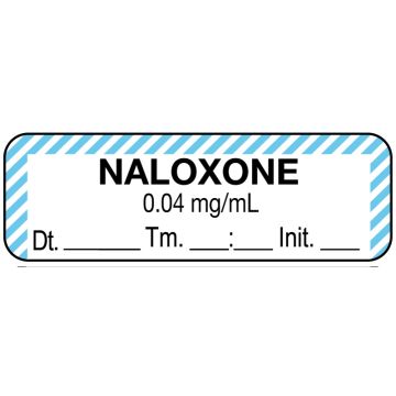 Anesthesia Label, Naloxone 0.04 mg/mL Date Time Initial, 1-1/2" x 1/2"