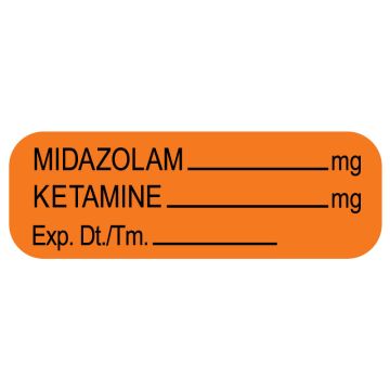 Anesthesia Labels, Midazolam Ketamine, 1-1/2" x 1/2"