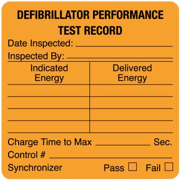 Defibrillator Performance Test Record, 1-1/2" x 1-1/2"