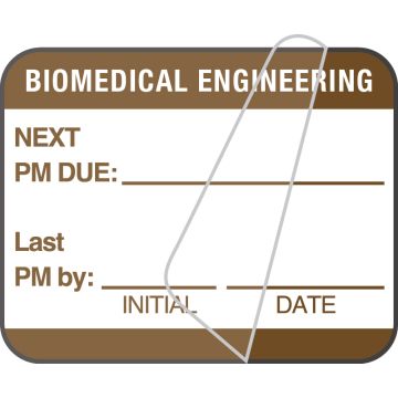 Biomedical Engineering Inspection Label, Brown PM Due, 1-1/4" x 1"