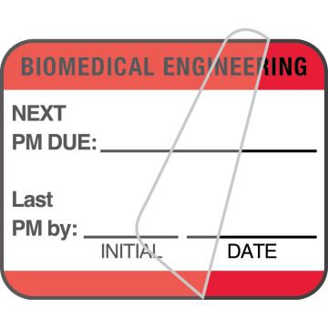 Biomedical Engineering Inspection Label, Red PM Due, 1-1/4" x 1"