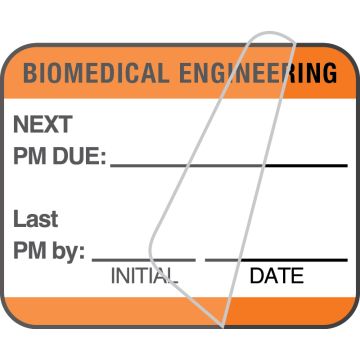 Biomedical Engineering Inspection Label, Orange PM Due, 1-1/4" x 1"