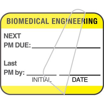 Biomedical Engineering Inspection Label, Yellow PM Due, 1-1/4" x 1"