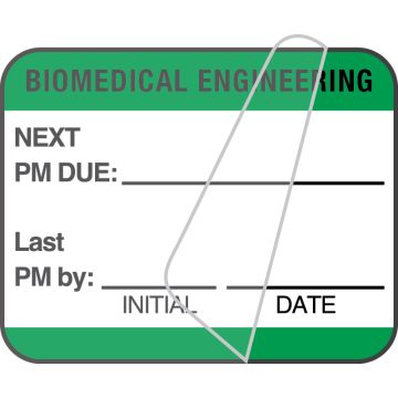 Biomedical Engineering Inspection Label, Green PM Due, 1-1/4" x 1"