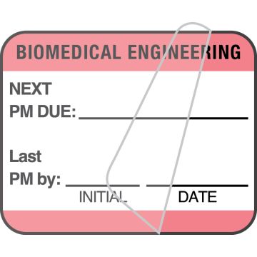 Biomedical Engineering Inspection Label, Pink PM Due, 1-1/4" x 1"