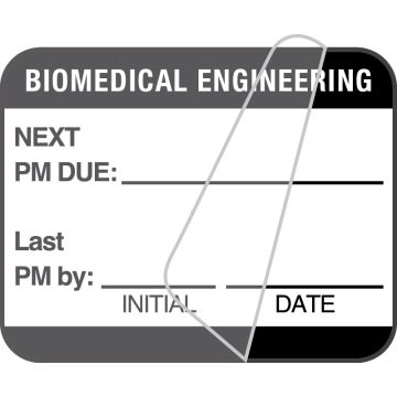 Biomedical Engineering Inspection Label, Black PM Due, 1-1/4" x 1"