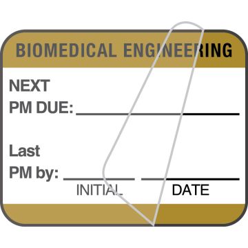 Biomedical Engineering Inspection Label, Gold PM Due, 1-1/4" x 1"