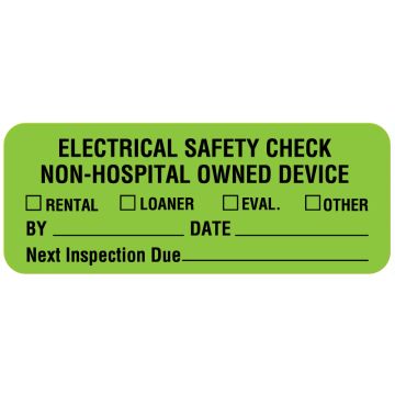Non-Hospital Owned, Electrical Equipment Safety Label, 2-1/4" x 7/8"