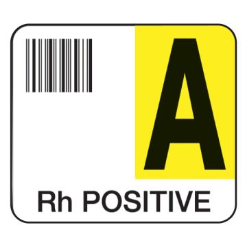 A Rh Positive, Codabar ABO Group Label, 1-7/10" x 1-1/2"