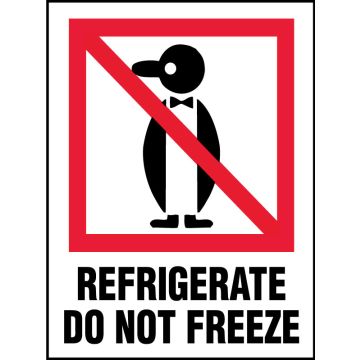 REFRIGERATE DO NOT FREEZE, Linerless Shipping Label,  3" x 4"