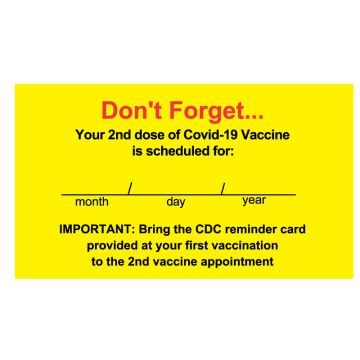 COVID-19 2nd Vaccination Reminder, 3.5" x 2"