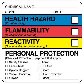 Chemical Hazard Label, 2-1/4" x 2-1/4"