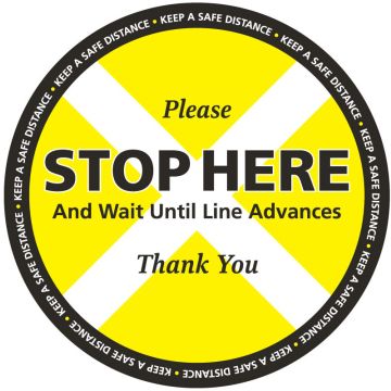 STOP HERE KEEP SAFE DISTANCE Floor Label