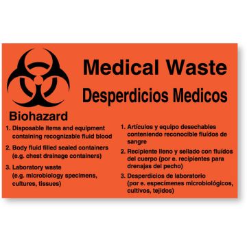 Biohazard Medical Desperdicios, Waste Control Label, 8" x 5-1/4"