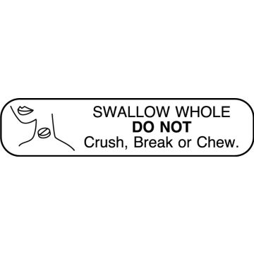 SWALLOW WHOLE, Medication Instruction Label, 1-5/8" x 3/8"