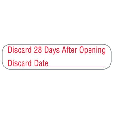 Discard After 28 Days, Medication Instruction Label, 1-5/8" x 3/8"