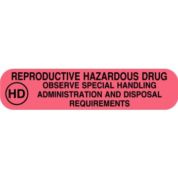 REPRODUCTIVE HAZARDOUS DRUG, Medication Instruction Label, 1-5/8" x 3/8"