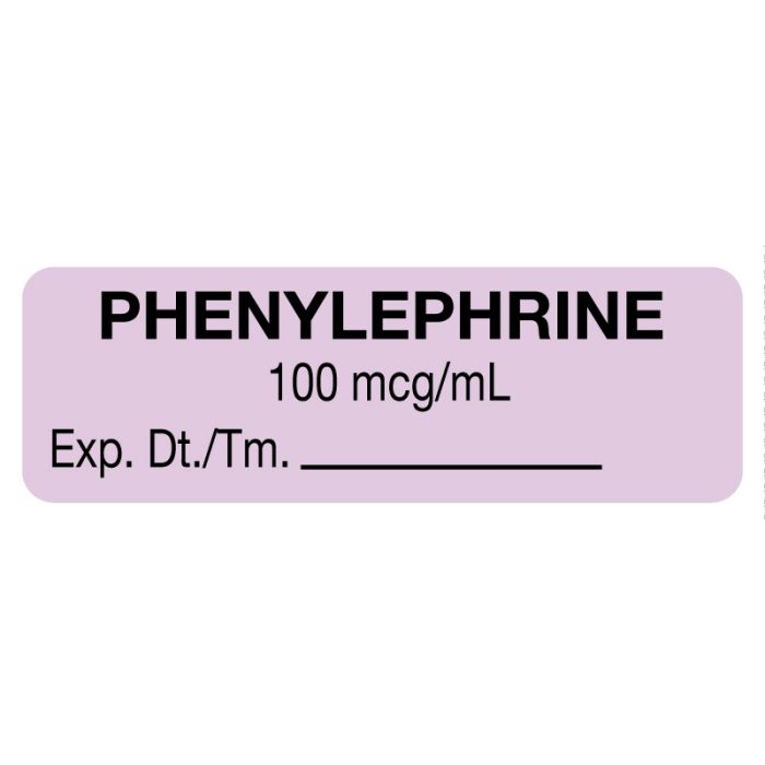 Anesthesia Label, Phenylephrine 100 mcg/mL, 1-1/2" x 1/2" main product photo